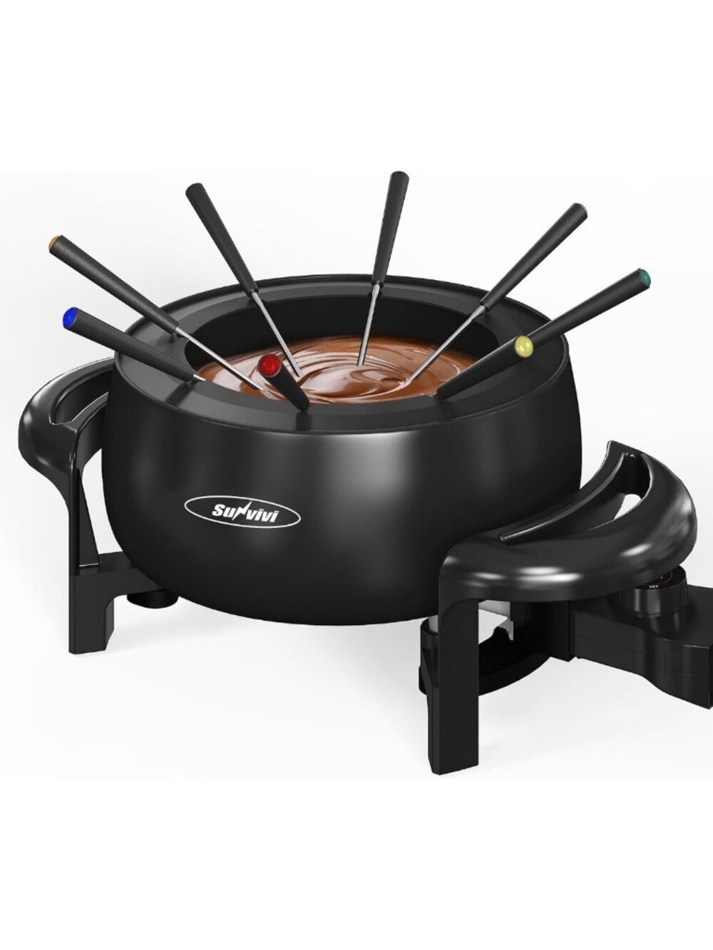 Electric Fondue Pot Set - 3 Quart, Adjustable Temp, Non-Stick, 8 Forks for
